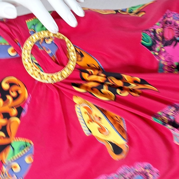 Richard Warren Vintage Red Tea Cup Retro Artsy Silk Knee Length Dress Size 6 - Picture 4 of 11